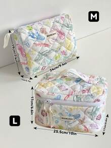 1Pc/Set Colorful Marine Life Pattern Quilting Cosmetic Bag, Vibrant Marine Life Print Cosmetic Pouch, Macaron Color Versatile Makeup Bag Set, Large Capacity Kawaii Toiletries Bag Set With Handle Makeup Travel Toiletry Organizer Essentials Gifts Storage Zipper Accessories Nail