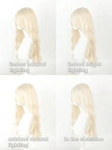 Peluca sintética multicolor de onda grande con flequillo, fibra resistente al calor mate, respirabley natural para uso diario de mujeres (blanco leche dorado, rojo frambuesa)