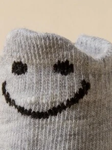 12 Pairs Baby Cartoon Smiling Face Slip-On Socks, Toddler Unisex Ankle Socks (Black, White, Grey)
