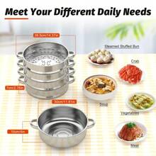 30CM 5 Tier Cook Food Veg Pot Large Stainless Steel Steam Cooker Steamer Kitchen - Silver - View 3