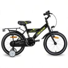 HILAND Rocket 16" 18" Vélo pour Enfants pour Garçons et Filles de 4 à 9 Ans, Vélo pour Enfants avec Cadre en Acier Carbone, Frein à Etrier, Frein à Rétropédalage arrière, Roues d'Entraînement Blanches et Porte-Bagages, 18 Pouces Avec Lumières (Noir/Blanc)