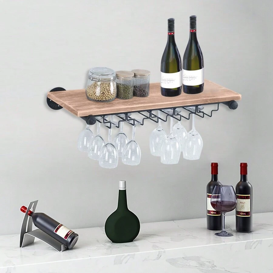 HYYKJ-US Floating Wine Rack Wall Mounted Home Bar Shelving Glass Holder Storage Display - 1 - View 1