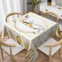 1pc Happy Easter Tablecloth,Golden Easter Egg Design Table Cover,Rectangular Polyester Tablecloth,For Picnic Or Holiday Party Decor,Easter Decoration,Easter Gifts - Multicolor - View 5