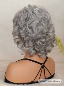 Women's Synthetic Wig With Bangs Gray Middle-Aged And Elderly Short Curly Hair, Suitable For Daily Wear,Role Playing Classic And Fashionable Curly Wig With Bangs