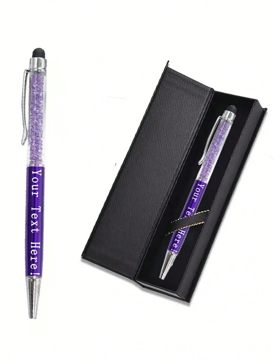 1 Set Custom Metal Ballpoint Pen Gift Box, Personalized Engraved Crystal Rhinestone Style Couple Ballpoint Pen, Telescopic Stylus Pen, Suitable For Anniversary, Birthday, Personalized Gift Back To School - Multicolor - View 1