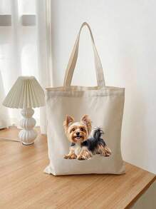 Elegancka torba płócienna z motywem psa rasy Yorkshire - pojemna, z dwustronnym nadrukiem, idealna na zakupy i prezenty, idealna dla mam, córek i nauczycieli - Beżowy - Zobacz 3