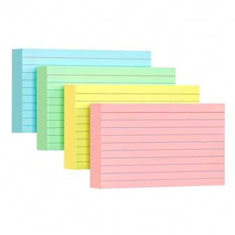 200 张彩色横线便条纸，4 个便笺垫，可做横线便签，带线 3x5 英寸粘性便笺记事本，彩色页面，可撕装订，办公用品日记本文具笔记本返校、学生和办公室使用（非自粘类型）