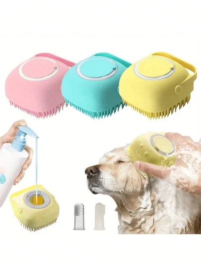 Pet Grooming Brush, Dog & Cat Bathing Brush, Silicone Pet Brush With Shampoo Dispenser, Pet Grooming, Silicone Massage Rubber Bath Brush With Shampoo Dispenser, Dog Brush, Cat Brush, Cat Bathing, Dog Bathing, Dog/Puppy Massage Brush, Pet Silicone Massage Brush, Soft Silicone Brush, Suitable For Long And Short Haired Dogs And Cats