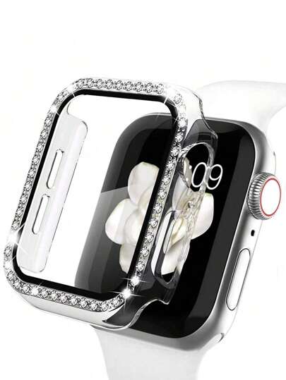 1pc Unisex Transparent Crystal Decorative Ultra-Thin Tempered Glass Protective Case, Compatible With Apple Watch Series Ultra/SE/11/10/9/8/7/6/5/4/3/2/1, 38/40/41/42/44/45/46/49mm, Smart Watch Protective Case Accessory