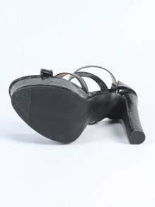 Women's Waterproof Platform High Heel Sandals, European & American Snake Skin Pattern Black Open Toe Sexy Fashion Versatile Cross Straps Roman Style Sandals