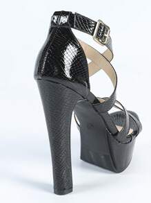 Women's Waterproof Platform High Heel Sandals, European & American Snake Skin Pattern Black Open Toe Sexy Fashion Versatile Cross Straps Roman Style Sandals