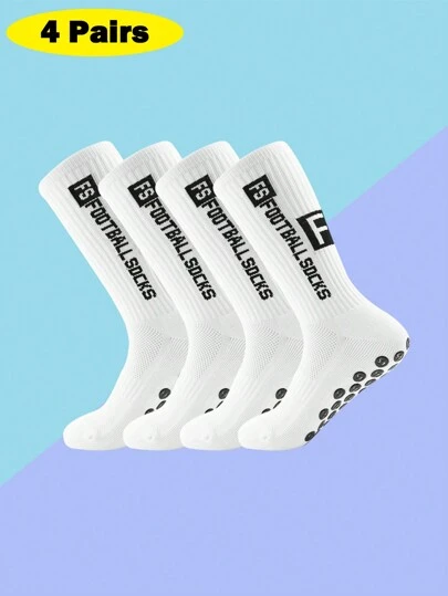 4pcs Football Socks For Men, Short/Long Tube Thickened Anti-Slip Couple Socks, Mid-Calf Sports Socks, Wear-Resistant, For Gym, Fall