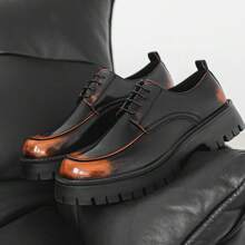 Men's Retro Black Glossy Leather Shoes, Orange Gradient Design, Thick Sole Non-Slip Wear-Resistant Business Casual Shoes, British Style Derby Shoes, Fashion Versatile Elevator Shoes, Personalized High-Gloss Patent Leather Shoes, Autumn/Winter New Stylish Sneakers
