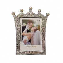 1pc Faux Faux Pearl Decor Photo Frame & 1pc Random Inner Paper, Gorgeous Plastic Picture Display Frame, For Home Decor - Silver - View 6