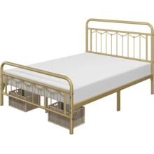 Metal Platform Full Bed With Vintage Headboard And Footboard, Antique Gold - Gold - View 8