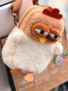 Cute Giggle Chicken Plush Diagonal Cross Bag Cute Small Storage Bag Phone Bag Personalized Coin Purse Cartoon Doll Shoulder Bag Ball Party Tissue Lipstick Storage Bag Birthday Gift, Perfectly Matching With Fall Outfits Women