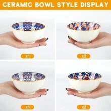6-Piece Boho Ceramic Bowls Set 10oz | Microwave Compatible Vibrant Pattern For Family Meals - Bohemian Style - View 4
