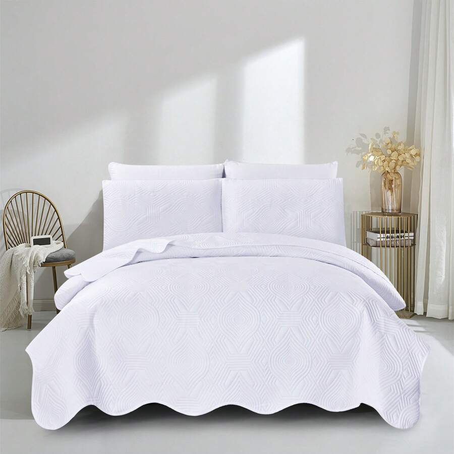 3 件套时尚扇形床罩套装，1 张床罩 + 2 个枕套，亲肤透气柔软舒适（1 * 羽绒被套 + 2 * 枕套，无被子和枕芯） - 白色 - 查看 1