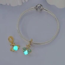 1pc "You Light Up My Life" Glowing Firefly Luminous Pendant, Compatible With Original Bracelet/Necklace, Silver Beads, Suitable For DIY Jewelry Making, Exquisite Love/Friendship Gift For Partner - Silver - View 9