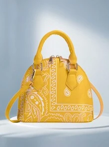 Women's Fashion Floral Print Handbag Small Stylish Crossbody Bag Novelty Scallop Shoulder Bag For Beach And Valentine's Present - 黃色 - 查看 1
