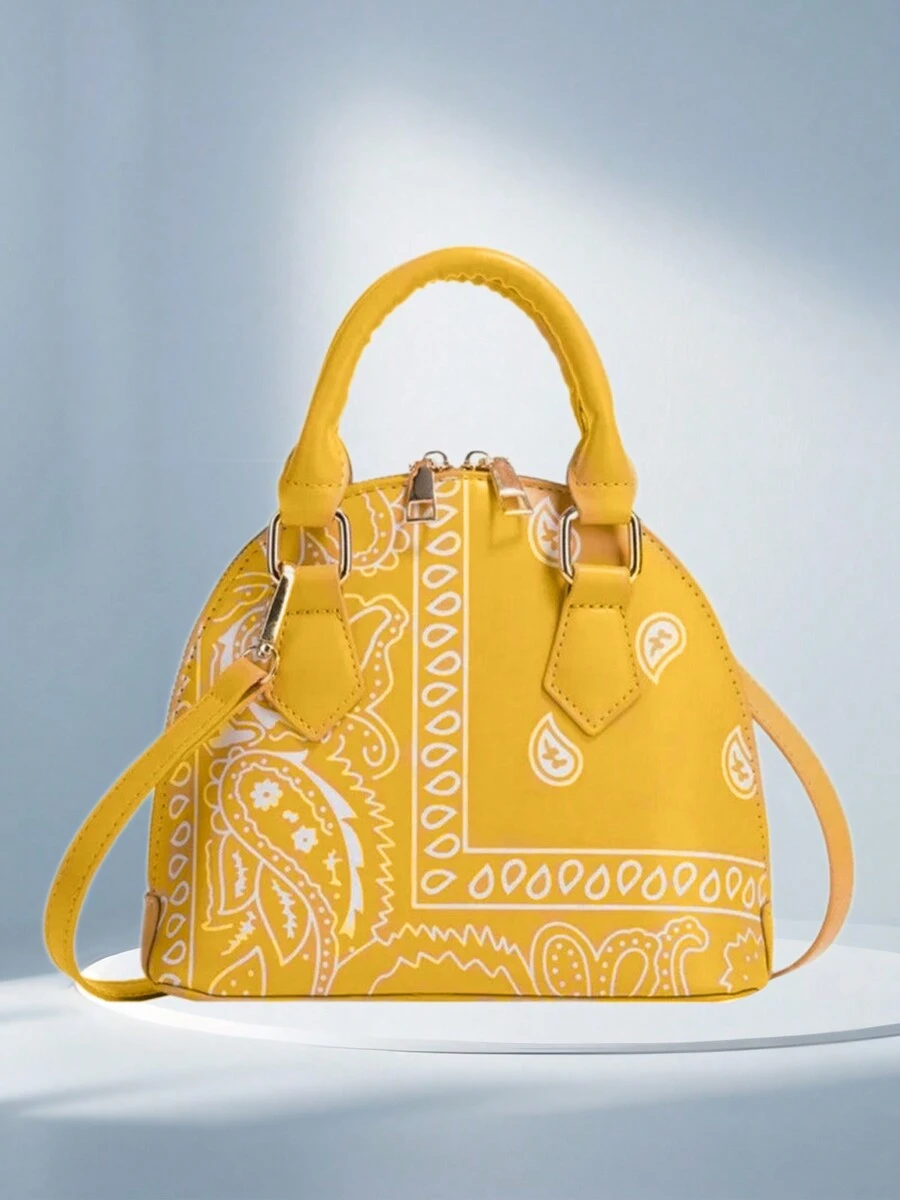 Women's Fashion Floral Print Handbag Small Stylish Crossbody Bag Novelty Scallop Shoulder Bag For Beach And Valentine's Present - 黃色 - 查看 1