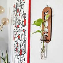 1 pièce Jardinière murale pour plantes d'intérieur, station de multiplication de phases de la lune avec support mural, vases de multiplication pour plantes, station de multiplication murale avec support en bois, tubes à essai en plastique, jardinières superposées, terrarium mural pour porte-plante de décoration murale de maison/bureau, boutures hydroponiques, support en bois pour plantes hydroponiques, décoration de jardin unique pour femmes, amateurs de plantes, décoration de chambre, décorations de mariage, décorations de maison