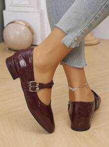 Women's Ballet-Inspired Square Toe Flat Shoes, Minimalist Retro Mary Jane Flats