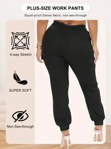 Damen Outdoor Cargohosen in Große Größen, elastischer Bund Lässig Reisehosen mit Kordelzug und Taschen - Schwarz - Übersicht 4