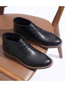 SHOESMALL Men's Leather Chukka Boots Premium Black Boots Lace Up Dress Boots For Men - AMY8190A-黑色 - 查看 3