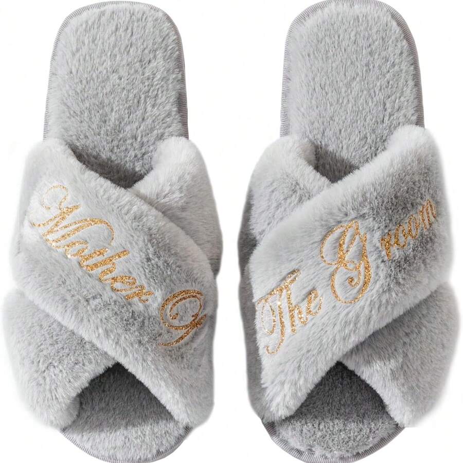 Customized Bride Slippers, Bridesmaid Gift, Bridal Shower, Wedding, Bachelorette Party Gift - Grey - View 1