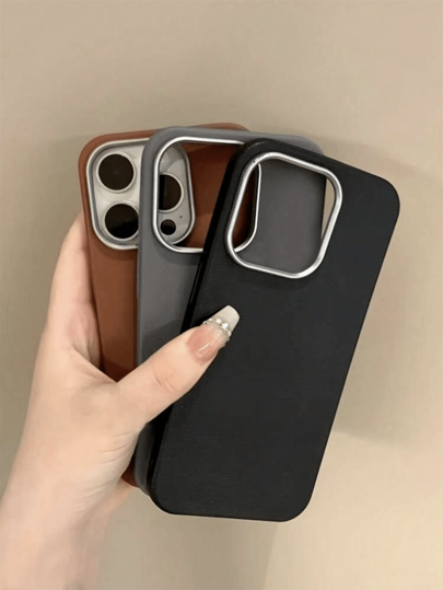 3 pezzi Custodie per telefono in texture di pelle di lusso, colori nero, grigio, marrone, adatte per iPhone 11/12/13/14/15/16 Pro Max/17/17 Pro/17 Pro Max/17 Air, autunno/inverno