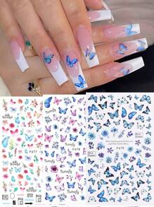 1/2/3/6/8pcs Elegant Butterfly Flower Design Nail Art Stickers, Self Adhesive Flower Design Nail Art Decals,For Nail Art Decoration, Nail Art Supplies, DIY,For Women And Girls,For Home Salon.