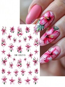 2 件粉色百合花春季指甲贴纸 3D 白色雏菊花朵 DIY 设计指甲贴花自粘滑块适用于秋季美甲装饰女士女孩美甲用品指甲 - 彩色 - 查看 3