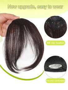 1 件女士优雅自然黑色和深棕色夹式刘海，松散卷曲高温合成假发，蓬松侧刘海，适合派对和日常外出，派对发饰 | 侧刘海片 | 自然造型假发 - 黑色 - 查看 2