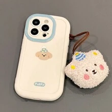 A Bear,Skin-Feel,Matching Phone Charms Phone Case Compatible With IPhone16/7/8/11/12/13/14/15/X/XR/Xs/Plus/Pro/Pro Max/SE2 Waterproof Shockproof Anti-Fall Scratch Resistant - antique white[0] - View 2
