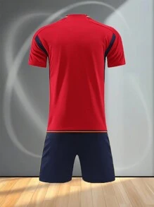 Customize Logos, Numbers, And Names For Youth Sportswear, Personalize DIY Customization, And Customize Your Unique Spanish Style Youth Men's And Women's Soccer Kit (13-16 Years Old) - Personalized Jersey And Shorts Set - Red - View 4