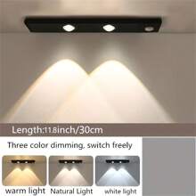 1个/2个智能LED人体感应灯,USB充电式PIR壁灯,超薄猫眼山墙灯条,3种照明模式可调,适用于厨房、衣柜、酒柜、鞋柜、卧室照明