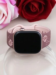 Pulseira compatível com flor de rosa esculpida de 1 peça, 41 mm, 40 mm, 44 mm, 45 mm, 42 mm, 38 mm, 49 mm e 46 mm para mulheres, pulseira floral fofa, pulseira esportiva de silicone macio compatível com Series SE 10, 9, 8, 7, 6, 5, 4, 3, 2, 1 Ultra, pulseira elegante com elemento rosa