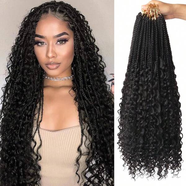 1/3/7 Packs Goddess Box Braids 10/12/14/18/24 Inch Pre-Looped Bohemian Crochet Boho Box Braids With Curly Ends 3X Crochet Braids Hair Synthetic Braiding Hair (#2)