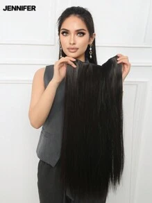 Postizo de cabello sintético JENNIFER de 24 pulgadas de largo, recto, marrón y negro, extensiones para mujeres, peluca de cabello liso sintético para uso diario y de fiesta - Marrón oscuro - Ver 8