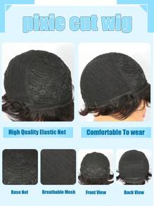 Pixie Cut Wig With Bangs Glueless Human Hair Straight Wigs Non-Lace Rose Net Cap 180% Density Machine Made Remy Suitable For African Women Basic Style Women's Pixie Cut Wig With Bangs