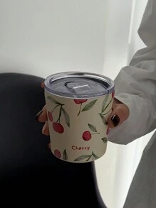 1 件 280-350 毫升不锈钢双层真空隔热水彩樱桃印花杯、咖啡杯、水杯、茶杯、平底，适用于户外、家居、办公室、节日礼物、生日礼物、情人节、母亲节、返校 - 彩色 - 查看 4