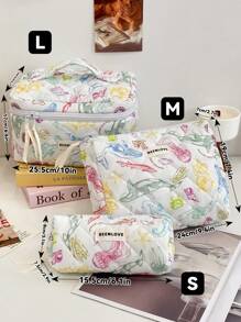 1Pc/Set Colorful Marine Life Pattern Quilting Cosmetic Bag, Vibrant Marine Life Print Cosmetic Pouch, Macaron Color Versatile Makeup Bag Set, Large Capacity Kawaii Toiletries Bag Set With Handle Makeup Travel Toiletry Organizer Essentials Gifts Storage Zipper Accessories Nail