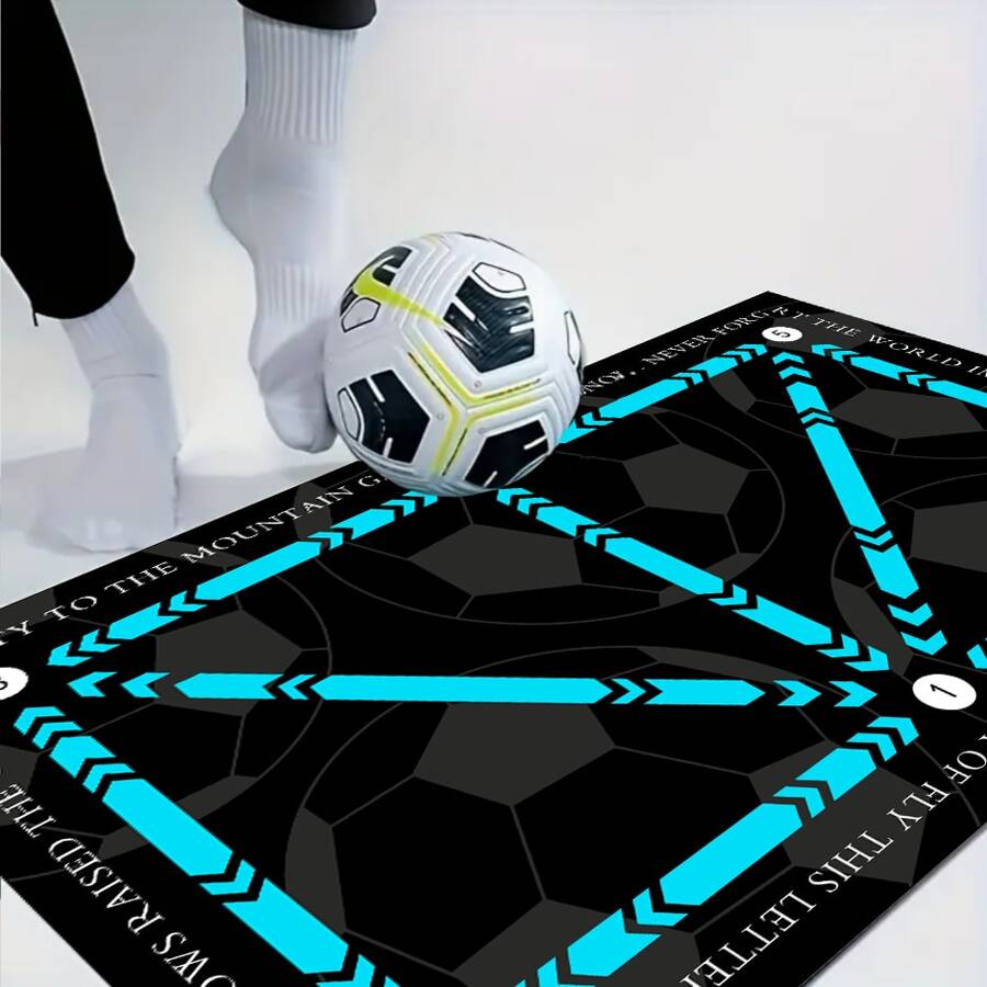 1pc Soccer Footwork Training Mat, Non-Slip Sports Pad For Ball Control And Footwork Improvement, Indoor Sound-Absorbing Fitness Mat, Shock-Absorbing Soft Carpet For Speed And Agility Training, Suitable For All Ages Home Bathroom Decor Bath Rug Outdoor Rug Door Mat Fall Decor Bathroom Accessories Back To School - Blue - View 1