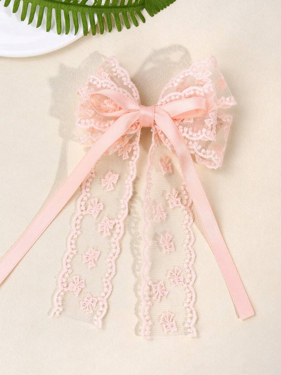 1pc Pink Lace Hair Bow Clips For Girls Sweet Cute Mesh Tulle Hair Clip Bowknot Alligator Clip Hairpin Hair Accessory For Daily Life