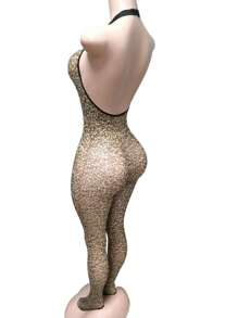 Premium Spitzen Sexy Lingerie Leopard Schritt-freie Bodys Strumpfhosen für Frauen mit gemusterten Durchsichtige Strümpfe transparente Strümpfe