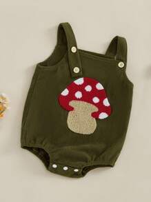 Baby Romper, Sleeveless Embroidery Ladybug Bee Fruit Mushroom Bodysuit Overalls For Girls Boys - Green - View 3