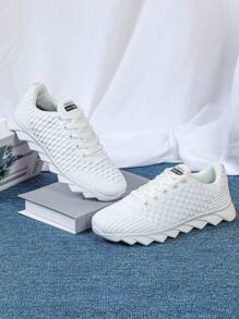 Women's White Lace-Up Sneakers, Comfortable Non-Slip Breathable Casual Low-Top Trainers, Suitable For Outdoor, School, Daily Running, Party, Fitness, Commute, Gift - White - View 4