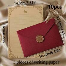 1/5/10 Pieces Letter Paper And Envelope Set - Thick Linen Envelopes, Handwritten Love Letter Stationery For Boyfriends And Girlfriends - Red - View 9