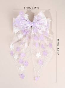 1 st. Kleine Bloemendecoratie Strik Haarspeldjes Voor Meisjes Witte Paarse Bloemen Haarstrik Clips Met Grote Staart Voor Kinderen Peuters Mesh Alligator Haarspeldjes Dagelijks Feest Cadeau Haaraccessoires